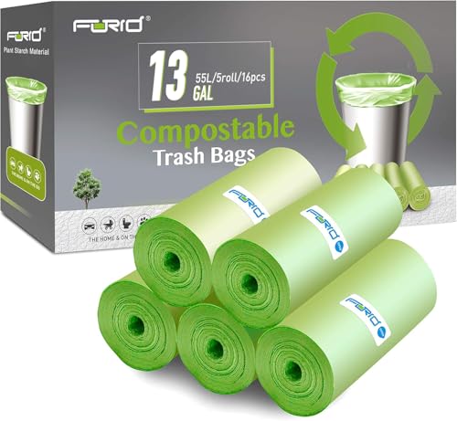 Compostable Trash Bags - FORID 13 Gallon Tall Kitchen Garbage Bags 80 Count Unscented Trash Can Liners 55 Liter Medium Wastebasket Bags for Bathroom Home Bedroom Office Garbage Can (5Rolls/Green) - style: 13 Gal (80 Count)