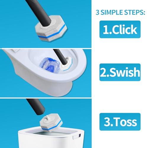 Disposable Toilet Brush with 50 Wand Cleaner Refills Pads，Wall Mounted Toilet Bowl Holder Set，Toilet Cleaning System Starter Kit，Bathroom Cleaning System for Sink Bathtub Wash Basin
