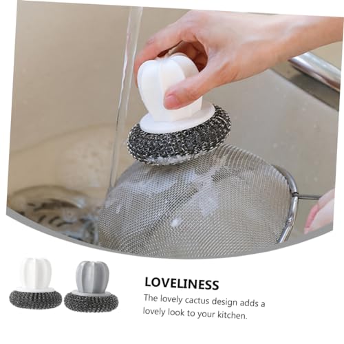 SOLUSTRE 2Pcs Wire Ball Kitchen Scrubber with Anti-slip Handle Spiral Design Dish and Pot Cleaning Brushes for Thorough Stain Removal in Home Kitchens