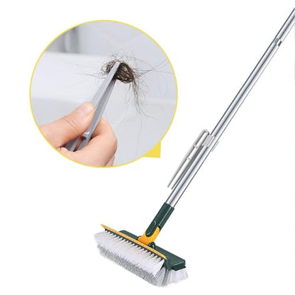 Grout Scrub Brush with 42" Long Handle Double-Sided Floor Scrub Brush V-Shape Grout Cleaner with Squeegee 180° Rotating for Tile Floors, Baseboards, Wall - color: Green