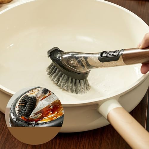 4 in 1 Soap Dispensing Dish Brush for Kitchen with Long Handle, Dish Wand with Wood Pulp Sponge, Replacement Heads Included - color: As Show