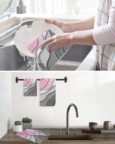 Geometric Pink Dish Towels Set,Waffle Weave Kitchen Towels 2 Pieces,Microfiber Hair Face Bath Tea Towel Absorbent Quick Drying Cleaning Dish Cloths,Abstract Ombre Grey White Modern Art 12"x12" - color: Pink, size: 2PCS,12"x12"