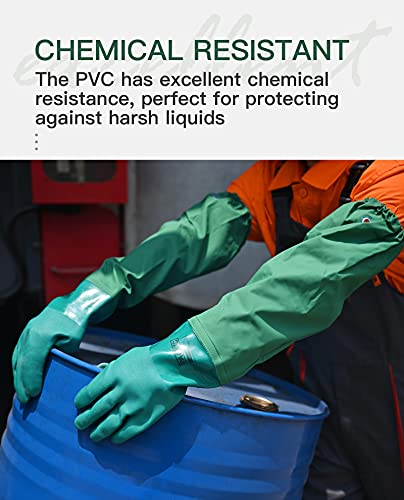 PACIFIC PPE 26" Rubber Chemical Resistant Gloves, PVC Reusable, Heavy Duty Waterproof With Cotton Liner, Anti-skid, Acid-alkali and Oil Resistant, Large - color: Green 26inch 1pair, size: Large (Pack of 1)