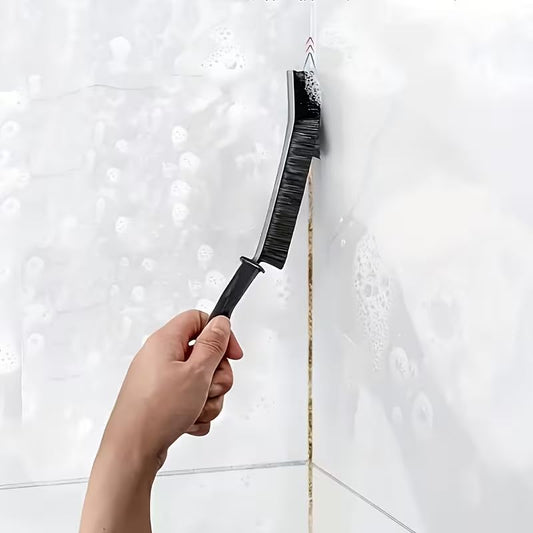 Grooved Detail Cleaning Brush - Handheld Hard Bristle Brush for Tile Grout, Window Tracks, Appliance Seams & Tight Gaps - Compact Gap and Crevice Scrubber Tool (Black)
