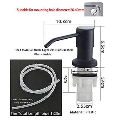 Soap Dispenser, Kitchen Sink Bathroom Built-in 304 Stainless Steel Soap Dispenser with 39" Extension Tube Kit and Large Soap Bottle (Black) - color: Black