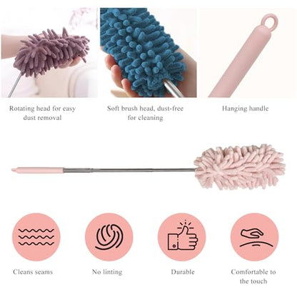 2PCS Car Interior Duster with Extension Pole, 11.8" to 30.5" Retractable Dusters Auto Dash Cleaning Tool, Soft Chenille Hand Washable Dusters for Car Window Furniture Office (Light Pink) - color: Light Pink