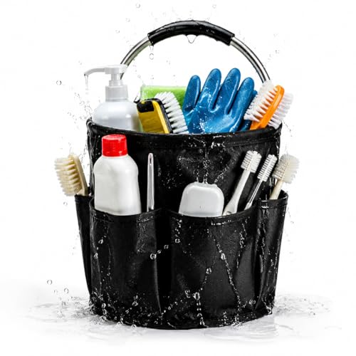 Cleaning Caddy with Handle 17L Cleaning Supplies Organizer Foldable Storage Basket Portable Cleaning Supply Caddy Bucket Bag 600D Oxford Fabric Household Carrier for Housekeeping Garden Bath
