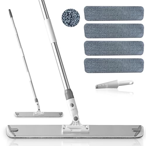 Flat Microfiber Mop for Floor Cleaning, 23.6 Inch Extra-Wide Aluminum Base Mop with Adjustable Handle, 360° Swivel Dry & Wet Mop with 4 Washable Reusable Pads – LJGG - size: 23.6 INCH