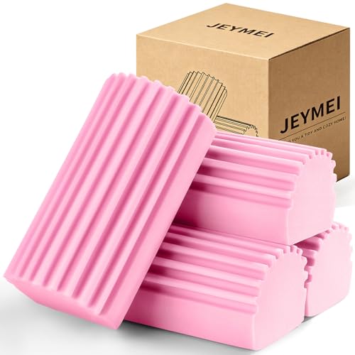 Jeymei 4-Pack Damp Clean Duster Sponge,Pink Damp Dusting Sponge,Duster Baseboard Cleaner Sponge with Ridges,Reusable Wet Duster Sponge,Household Cleaning Sponges for Blinds,Window Track Grooves - color: Pink, size: 4