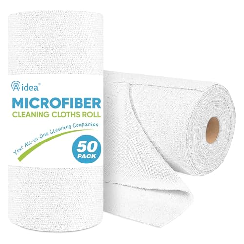 AIDEA Microfiber Cleaning Cloth Roll, White 50PK, Tear Away Reusable Paper Towels, Commercial Shop Rags, Microfiber Towels for Cars, Lint Free Rags for House, Kitchen, Automotive, 11.5"×11.5" - color: White
