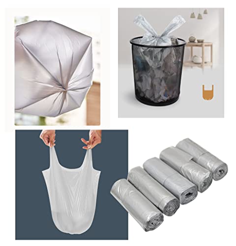 4 GALLON Bathroom Trash Bags, 5 Rolls/100 Counts Small HANDLES Garbage Bags for Office, Kitchen,Bedroom Waste Bin,Colorful Portable Strong Rubbish Bags (silver 100Counts)