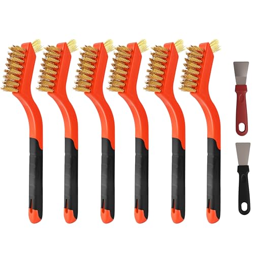 6 Pieces Brass Brush Set, Brass bristles for Cleaning Welding Slag and Rust,Scratch Brush with Mini Head & Hanging Hole for Everyday Cleaning - color: Brass