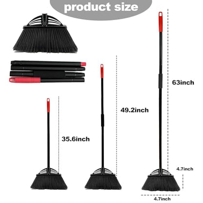 Four-Section Rod Long-Handled Broom,Heavy-Duty Broom, Angle Broom for Outdoor/Indoor（Black+Red） - color: Black+red