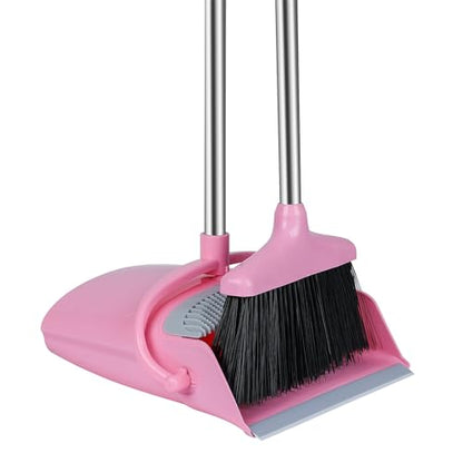 Broom and Dustpan Set, Broom with Dustpan Combo Set for Home Office Kitchen(Pink)