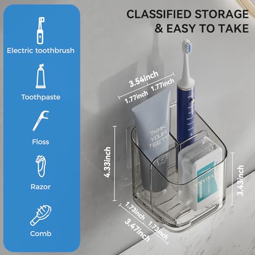 Toothbrush Holders for Bathrooms, 3 Slots Detachable Electric Toothbrush Holder Wall Mounted with Divider, Removable Tooth Brush and Toothpaste Holder Organizer for Bathroom/Kitchen/Office - color: Grey