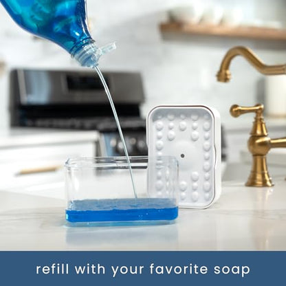 S&T INC. Dish Soap Dispenser and Sponge Holder for Kitchen Sink with Enhanced Features, Sponge Included, 13 Ounces, Matte White - color: Matte White