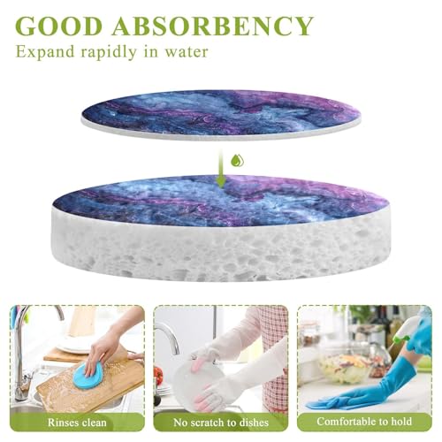 YETTASBIN Marble 3PCS Wood Pulp Scrub Sponges, Reusable Absorbent Household Cleaning Sponge Non-Scratch Kitchen Dish Sponges, Multi-Surface Safe Scrubber for Nonstick Pans, Pots