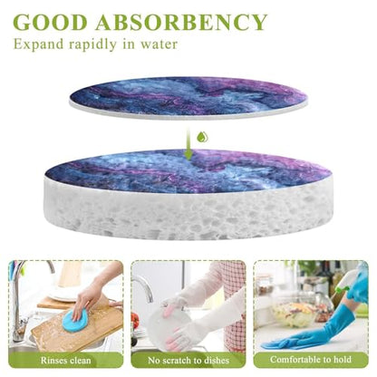 YETTASBIN Marble 3PCS Wood Pulp Scrub Sponges, Reusable Absorbent Household Cleaning Sponge Non-Scratch Kitchen Dish Sponges, Multi-Surface Safe Scrubber for Nonstick Pans, Pots