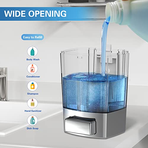SVAVO Wall Mounted Soap Dispenser Kitchen Bathroom Manual Soap Dispenser Refillable Hand soap Dispenser for Liquid Contianers Shampoo Gel Chamber for Household Commerical 23.7oz (700ml) ABS - color: Chrome&clarity
