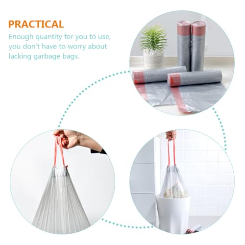 5 Rolls Drawstring Trash Bags Heavy Duty Kitchen Garbage Bags Portable Plastic Rubbish Pouches for Household Waste Disposal Random Color