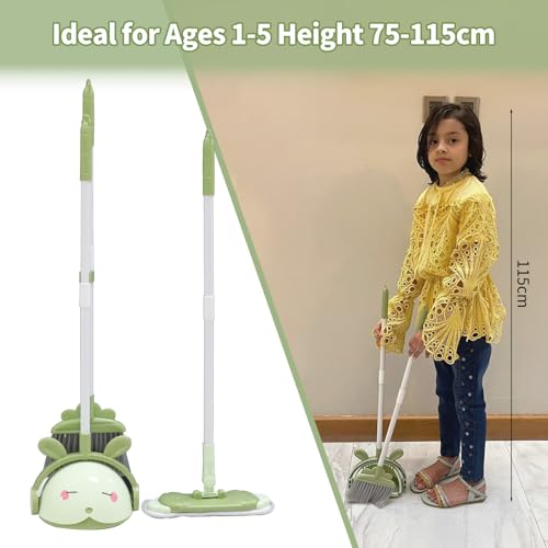 Midoneat Kids Cleaning Toy Set, Mini Child Broom, Mop and Dustpan, Little Housekeeping Helper Set ,Pretend Home Cleaning Play Set for Toddler Height 75-115cm,6pcs (Green) - color: Green