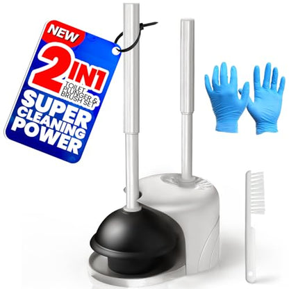 2 in 1 Toilet Brush and Plunger Set, Extended Handle Plunger,Toilet Bowl Brush Plunger Set,Gap Brush，Cleaning Gloves，Bathroom Cleaning Tools，Toilet Brush Plunger Combo，Light Grey - color: Light Grey