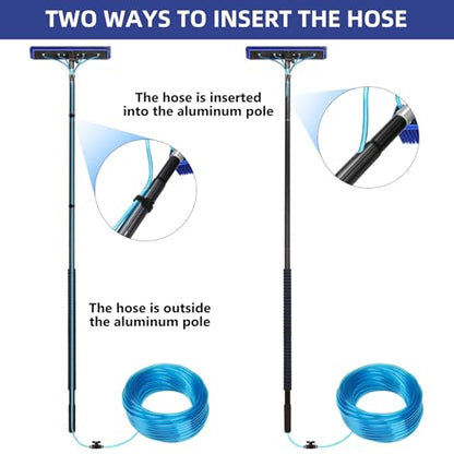 Water Fed Pole Kit, 33 FT Length Adjustable Solar Panel Window Cleaning Brush and Pole, 4-33ft Aluminium Pole Window Washing Kit for Cleaning Windows, Solar Panels and Roof