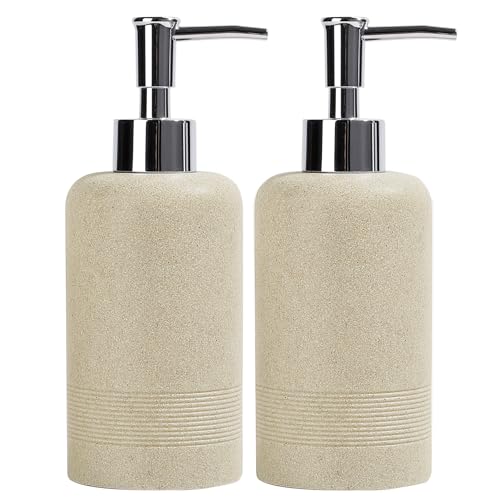 YMXYJM 2pcs/Set Hand Soap Dispenser Sets - 10.8oz Refillable Resin Liquid Soap Dispensers with Rust-Proof Pump for Bathroom Countertop or Kitchen, Beige - color: Beige