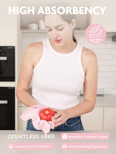 Fantasticlean Kitchen Towels - 40 Sheets - Reusable Washable Dishcloth Rolls, Super Absorbent, Premium Microfiber Cleaning Cloths, 10'' by 10'' (Pink,Grayish) - color: Pink and Grayish