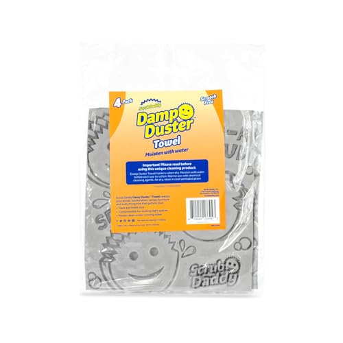 Scrub Daddy Damp Duster Towel - Durable Sponge-Like Dust Cleaner for Multisurface Dusting, Picking Up Pet Hair, Dirt & Grime of All Kinds - Reusable, Soft, Flexible, Absorbent Cleaning Supplies (4ct)