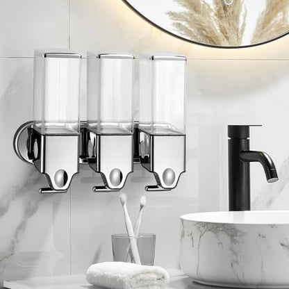 No-Drill 3 Pack 500ml Wall Mounted soap Dispenser for Bathroom and Kitchen, Shampoo and Conditioner Dispenser Drill Free with Adhesive (Clear-3) - color: Clear-2