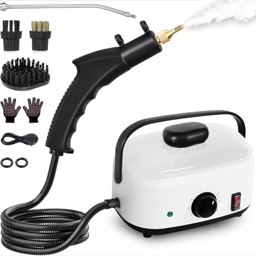 Steam Cleaner,2500W High Temperature High Pressure Steam Cleaner with 3 Brush Heads, Portable Steam Cleaners with 1.5L Tank For Car Detailing Kitchen Bathroom Floors(White) - color: White Black