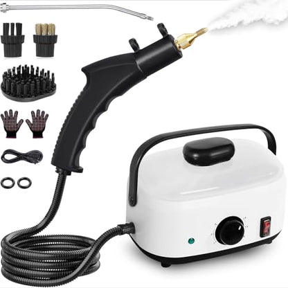 Steam Cleaner,2500W High Temperature High Pressure Steam Cleaner with 3 Brush Heads, Portable Steam Cleaners with 1.5L Tank For Car Detailing Kitchen Bathroom Floors(White) - color: White Black
