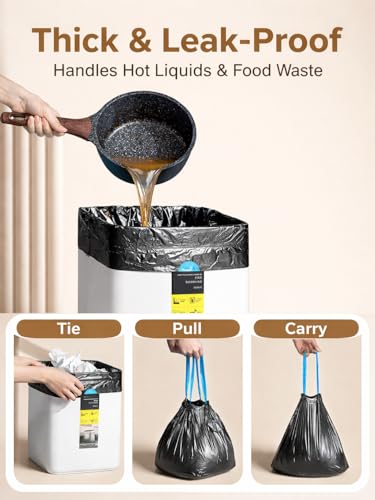 45 Count Drawstring Trash Bags, 6-7 Gallon Unscented Kitchen Garbage Bags, 2.6 Mil Extra Thick & Leak-Proof, Easy Tie Cinch, Perfect for Kitchen Bathroom Office Bin (50 * 55cm, Black) - size: 1 Count (Pack of 45), style: 50x55cm