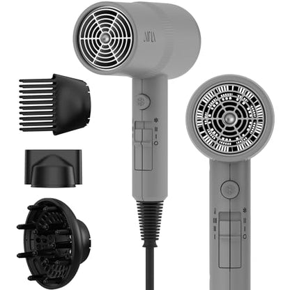 AINA Hair Dryer with Diffuser, Comb | Blow Dryer for Women Compact Travel Professional Ionic Blow Dry | Cold Shot Button 110V/ALCI (Ash Grey) - color: Ash Grey, size: 4 Piece