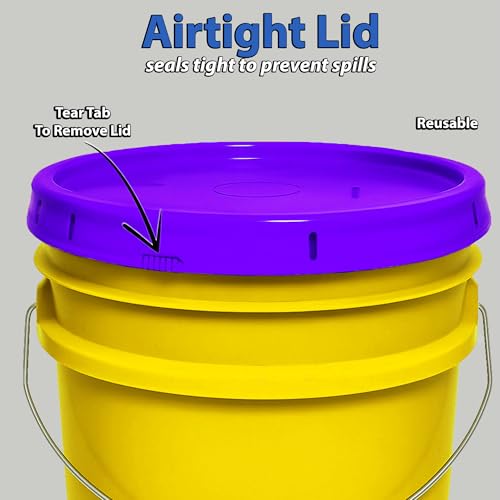 MKS Plastics 5-Gallon Bucket with Airtight Lid – Made in USA, Food Grade BPA Free Plastic, Heavy Duty Multi-Use, Metal Handle with Grip, Stackable Storage – Yellow, 3 Pack - color: Yellow, size: 3