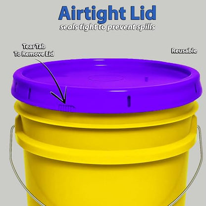 MKS Plastics 5-Gallon Bucket with Airtight Lid – Made in USA, Food Grade BPA Free Plastic, Heavy Duty Multi-Use, Metal Handle with Grip, Stackable Storage – Yellow, 3 Pack - color: Yellow, size: 3