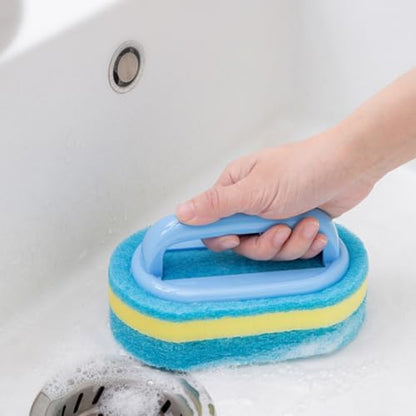 1Pc Blue Cleaning Brush All Purpose Shower Sponge Scrubbing Brush with Ergonomic Handle for Bathroom Kitchen Bathtub Toilet Cleaner - color: Blue