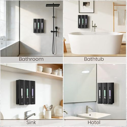 2 Chamber Shampoo and Conditioner Dispenser, No Drill - Wall Mounted Shower Soap Dispenser, Refillable Body Wash Dispenser Set 2, 800ML Capacity, for Bathroom & Hotel, Black - color: Black Set of 2