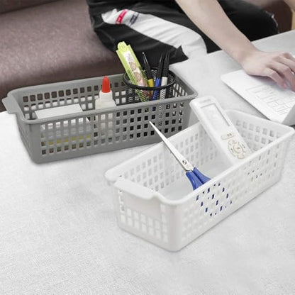 6 Pack Plastic Storage Organizer Basket, White Grey Black, Slim Organizing Basket Set