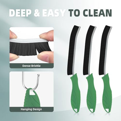 FOOGWEE Hard Bristle Crevice Cleaning Brush - Cleaning Supplies - Household Crevice Cleaning Tools - Multi-Purpose Crevice Brushes for Kitchen, Toilet, Window, Vehicle, Faucets, Grout (3, Green) - color: Green