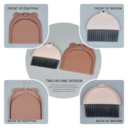 Mini Broom and Dustpan Set 6.2x6.3 Inches Compact Hand Broom for Desktop Table Countertop Car Office Kitchen Small Space Cleaning (Brown) - color: Brown