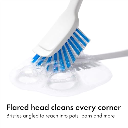 OXO Good Grips Dish Brush, Nylon Bristles with Built-in Scraper, Safe for Non-Stick Cookware, Non-Slip Handle, Dishwasher Safe - style: Plastic