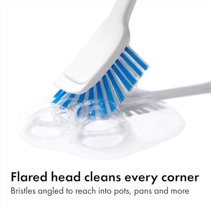 OXO Good Grips Dish Brush, Nylon Bristles with Built-in Scraper, Safe for Non-Stick Cookware, Non-Slip Handle, Dishwasher Safe - style: Plastic