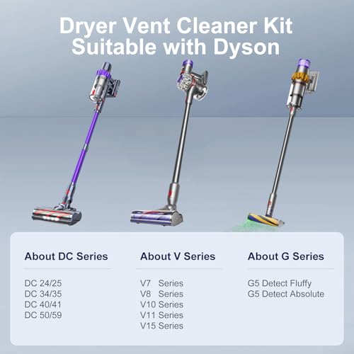 Dryer Lint Vacuum Attachment Compatible with Dyson V15 V12 V11 V10 V8 V7 Gen5 Cordless Vacuum Cleaner, Flexible Dryer Vent Cleaner Kit Lint, The switch lock, so you don't need press the switch tightly - style: 【V7-V15】Dryer Lint Vacuum Attachment+Switch l