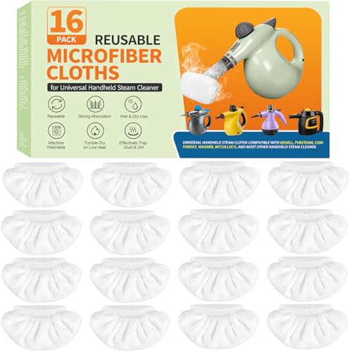 16-Pack Universal Microfiber Cloths, Handheld Steam Cleaner Attachments - Steam Cleaner Accessories Compatible with Bissell Steam Shot, Wagner, McCulloch, Comforday, PurSteam and More