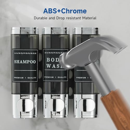 Shower Shampoo Dispenser 3 Chamber No Drill Wall-Mounted,Shampoo and Conditioner Dispenser Shampoo for Shower Wall Mounted Body Wash for Bathroom,Chrome - color: Chrome 3 Chamber