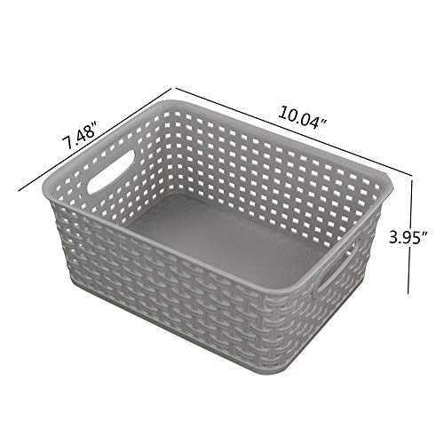 Plastic Storage Baskets - 6 Pack, Slightly Gray | 10.04"L x 7.48"W x 3.95"H, Durable, Easy to Use, Flexible, Multi-Purpose, Ideal for Closets, Cabinets, Shelves, Countertops - size: Small (10.04"L x 7.48"W x 3.95"H)