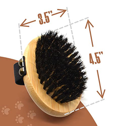 The Buddy System Pet Close Brush, Soft Touch Oval Palm Brush - Bamboo Massage Handheld with Soft Boar Bristles and Elastic Band for Dogs and Cats - color: Boar Bristle