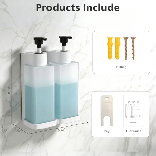 Shampoo and Conditioner Dispenser, Shower Soap Dispenser Wall Mounted 10fl oz/300ml *2 Chamber Shampoo Bottles Refillable with Black Pump for Bathroom Hotel, White - color: White 2 Chamber